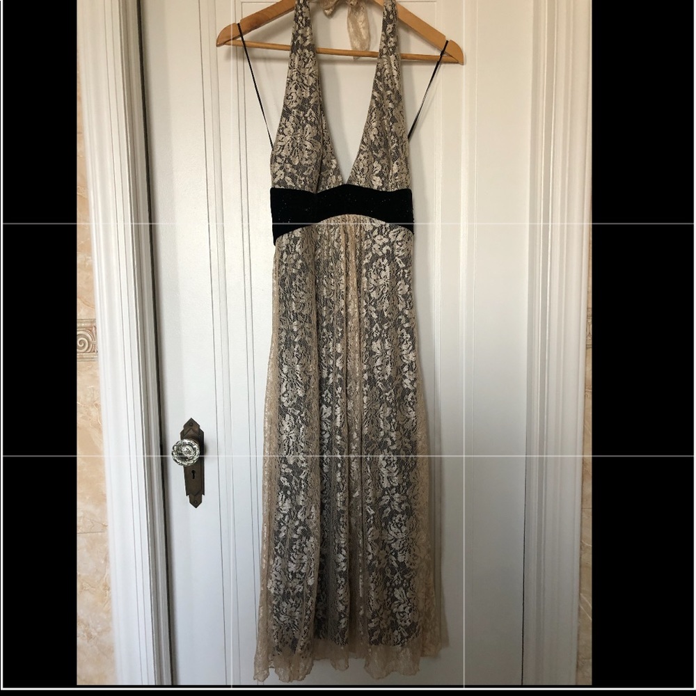 Johnathan Martin Lace Gold Halter Dress